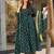 Floral printed muslin v neck dark-green anarkali set