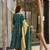 Floral printed muslin v neck dark-green anarkali set