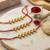 set of 3 gold toned ghungroo & red thread rakhi with roli chawal chandan mishri