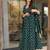 Floral printed muslin v neck dark-green anarkali set