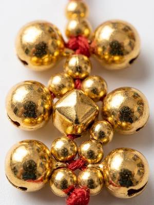 set of 3 gold toned ghungroo & red thread rakhi with roli chawal chandan mishri 4