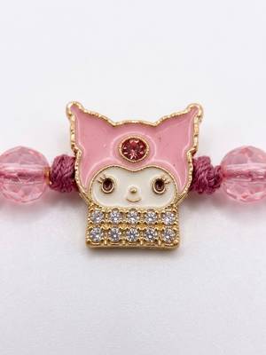 pink transparent beaded cartoon character kids rakhi with roli chawal chandan mishri 4