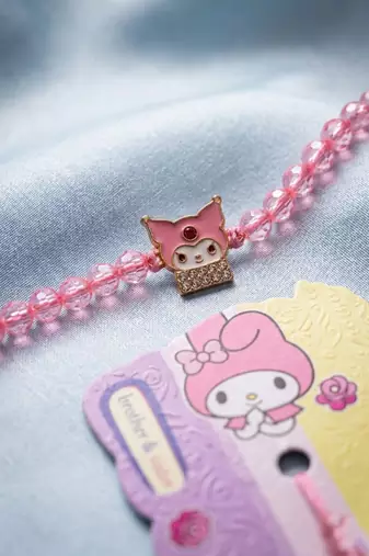 pink transparent beaded cartoon character kids rakhi with roli chawal chandan mishri