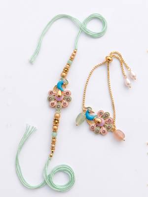 set of 2 artificial beads multicolor handmade bhaiya bhabhi rakhi with roli chawal 3