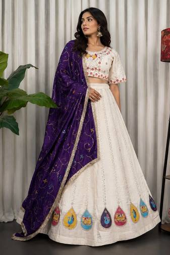 White Vichitra Silk Blend Lehenga Choli with Dupatta
