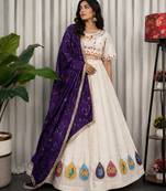 White Vichitra Silk Blend Lehenga Choli with Dupatta