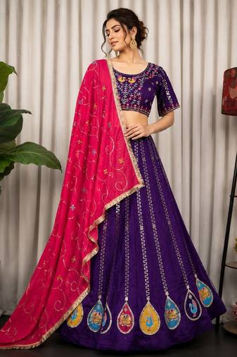 Purple Vichitra Silk Blend Lehenga Choli with Dupatta