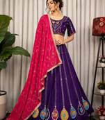 Purple Vichitra Silk Blend Lehenga Choli with Dupatta