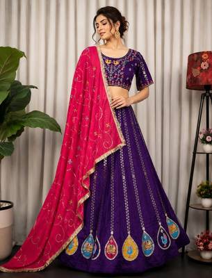 Purple Vichitra Silk Blend Lehenga Choli with Dupatta 2