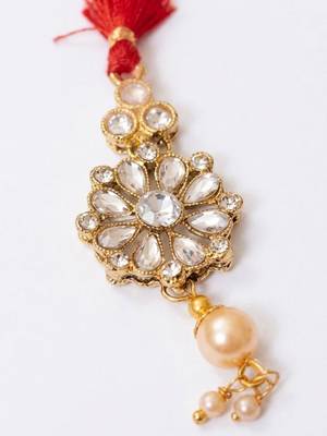 set of 2 red kundan studded floral design bhaiya bhabhi rakhi with roli chawal 4
