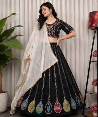 Black Vichitra Silk Blend Lehenga Choli with Dupatta 2
