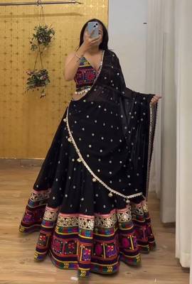 Black Georgette Sequins & Real Mirror Lehenga Choli with Dupatta 1