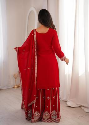 Embroidered Fox Georgette Straight Kurta Sharara and Dupatta Set 4