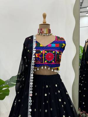 Black Georgette Sequins & Real Mirror Lehenga Choli with Dupatta 3
