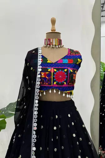 Black Georgette Sequins & Real Mirror Lehenga Choli with Dupatta