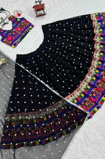 Black Georgette Sequins & Real Mirror Lehenga Choli with Dupatta