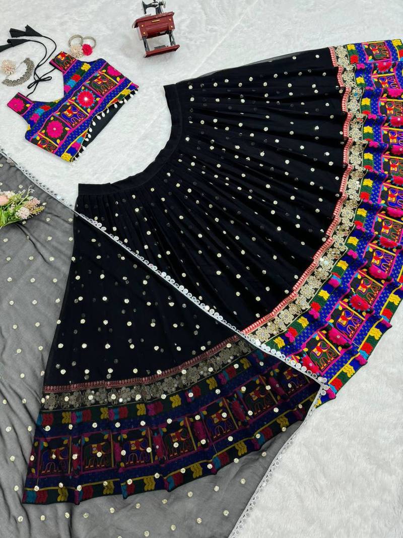 Black Georgette Sequins & Real Mirror Lehenga Choli with Dupatta