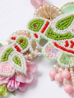 set of 2 leaf design pearls & artificial stones bhaiya bhabhi rakhi with roli chawal 3