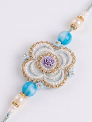 set of 2 pearls & artificial stones floral bhaiya bhabhi rakhi with roli chawal 4