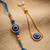 set of 2 blue evil eye gold toned bhaiya bhabhi rakhi with roli chawal chandan mishri