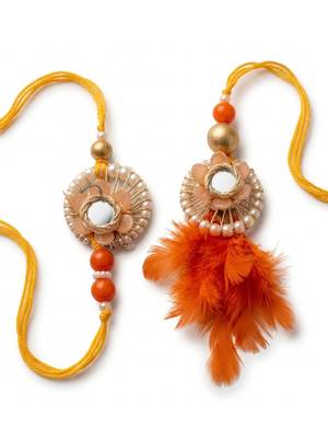 set of 4 yellow artificial beads & white pearls bhaiya bhabhi rakhi with roli chawal 2