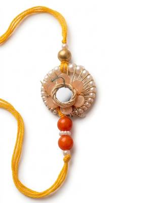 set of 4 yellow artificial beads & white pearls bhaiya bhabhi rakhi with roli chawal 4