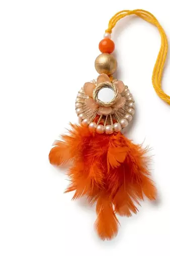 set of 4 yellow artificial beads & white pearls bhaiya bhabhi rakhi with roli chawal