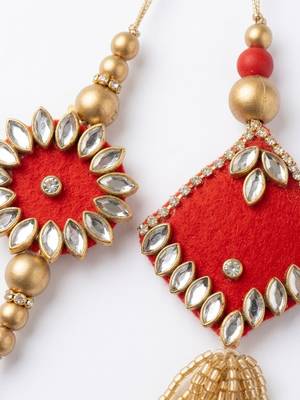 set of 2 kundan studded & artificial stones bhaiya bhabhi rakhi with roli chawal 3