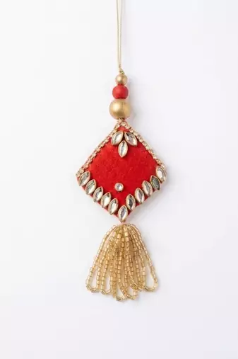 set of 2 kundan studded & artificial stones bhaiya bhabhi rakhi with roli chawal