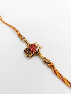 set of 3 multicolor mahadev divine thread rakhi with roli chawal chandan mishri 3