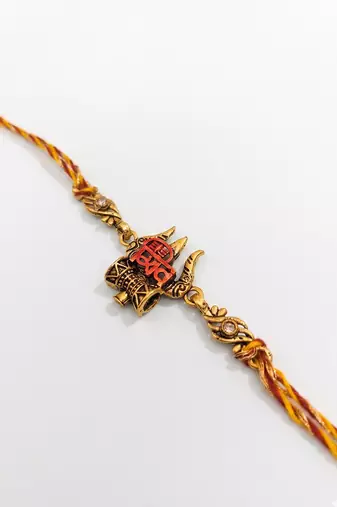 set of 3 multicolor mahadev divine thread rakhi with roli chawal chandan mishri