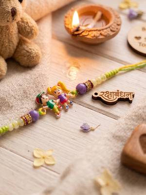 kids multicolor artificial beads thread rakhi with roli chawal chandan chandan mishri 1