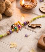 kids multicolor artificial beads thread rakhi with roli chawal chandan chandan mishri
