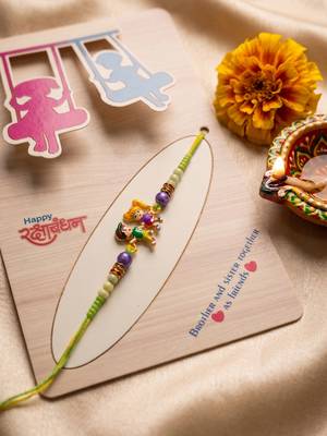 kids multicolor artificial beads thread rakhi with roli chawal chandan chandan mishri 2