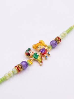kids multicolor artificial beads thread rakhi with roli chawal chandan chandan mishri 3