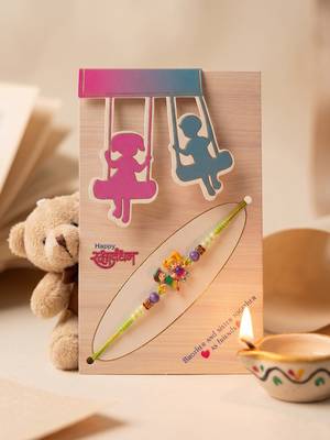 kids multicolor artificial beads thread rakhi with roli chawal chandan chandan mishri 5