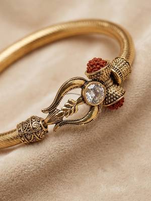gold plated trishool design rudraksh rakhi bracelet with roli chawal chandan mishri 2