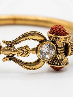gold plated trishool design rudraksh rakhi bracelet with roli chawal chandan mishri 3