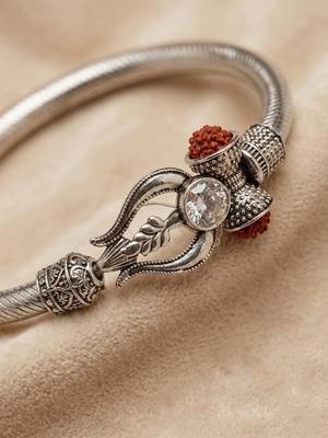 silver plated trishool design rudraksh rakhi bracelet with roli chawal chandan mishri 2