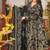 Floral printed muslin v neck navy-blue anarkali set