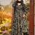 Floral printed muslin v neck navy-blue anarkali set
