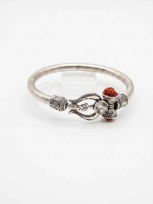 silver plated trishool design rudraksh rakhi bracelet with roli chawal chandan mishri 4