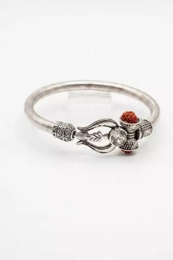 silver plated trishool design rudraksh rakhi bracelet with roli chawal chandan mishri