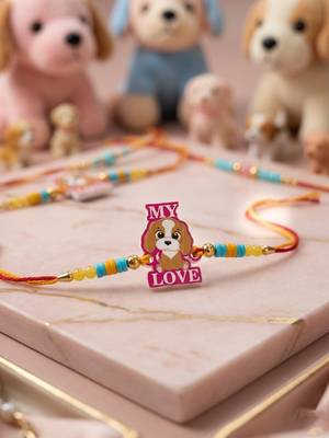 stylish artificial beads kids thread rakhi with roli chawal chandan mishri 1