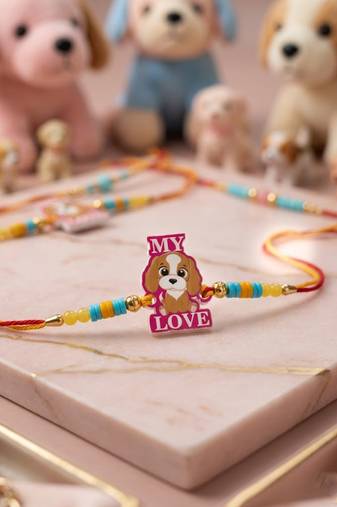 stylish artificial beads kids thread rakhi with roli chawal chandan mishri