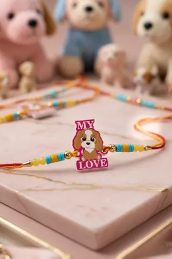 stylish artificial beads kids thread rakhi with roli chawal chandan mishri