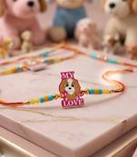 stylish artificial beads kids thread rakhi with roli chawal chandan mishri