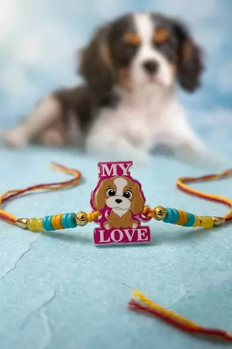 stylish artificial beads kids thread rakhi with roli chawal chandan mishri