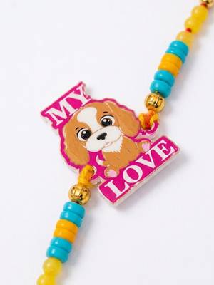 stylish artificial beads kids thread rakhi with roli chawal chandan mishri 3