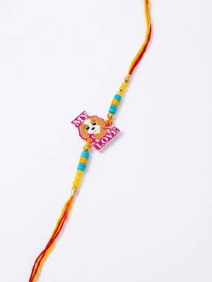 stylish artificial beads kids thread rakhi with roli chawal chandan mishri 4